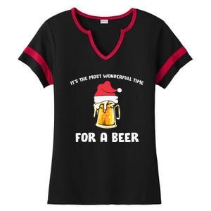 Its The Most Wonderful Time For A Beer Santa Hat Christmas Ladies Halftime Notch Neck Tee