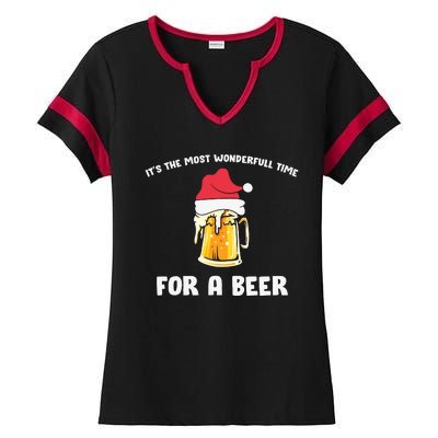 Its The Most Wonderful Time For A Beer Santa Hat Christmas Ladies Halftime Notch Neck Tee