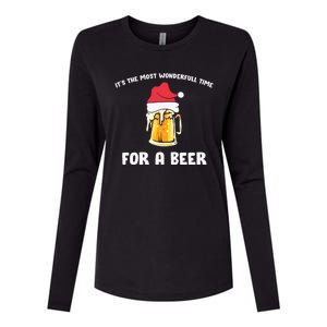 Its The Most Wonderful Time For A Beer Santa Hat Christmas Womens Cotton Relaxed Long Sleeve T-Shirt