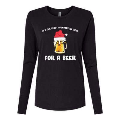 Its The Most Wonderful Time For A Beer Santa Hat Christmas Womens Cotton Relaxed Long Sleeve T-Shirt