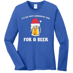 Its The Most Wonderful Time For A Beer Santa Hat Christmas Ladies Long Sleeve Shirt