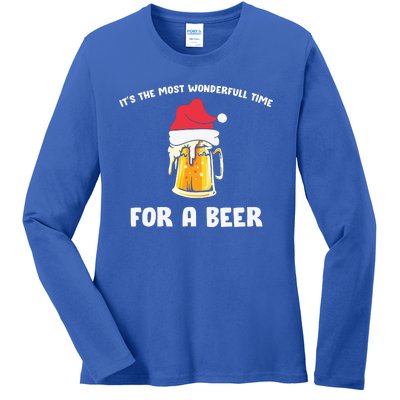 Its The Most Wonderful Time For A Beer Santa Hat Christmas Ladies Long Sleeve Shirt