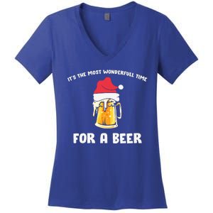 Its The Most Wonderful Time For A Beer Santa Hat Christmas Women's V-Neck T-Shirt