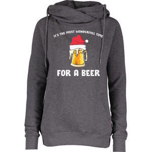 Its The Most Wonderful Time For A Beer Santa Hat Christmas Womens Funnel Neck Pullover Hood