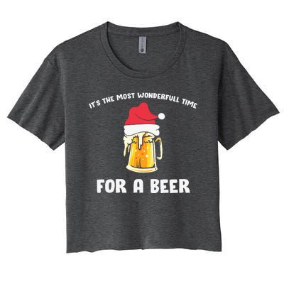 Its The Most Wonderful Time For A Beer Santa Hat Christmas Women's Crop Top Tee