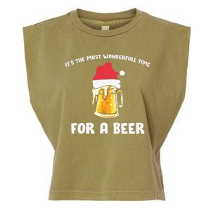 Its The Most Wonderful Time For A Beer Santa Hat Christmas Garment-Dyed Women's Muscle Tee