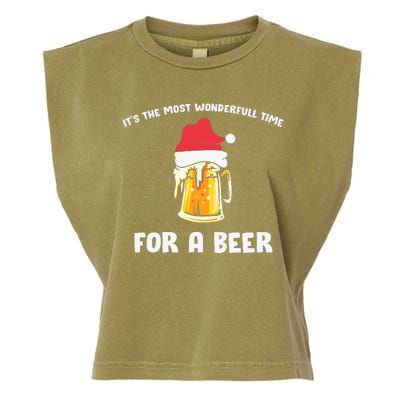 Its The Most Wonderful Time For A Beer Santa Hat Christmas Garment-Dyed Women's Muscle Tee