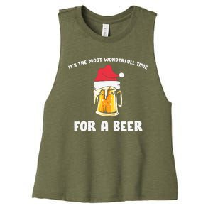 Its The Most Wonderful Time For A Beer Santa Hat Christmas Women's Racerback Cropped Tank