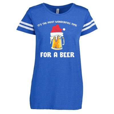 Its The Most Wonderful Time For A Beer Santa Hat Christmas Enza Ladies Jersey Football T-Shirt