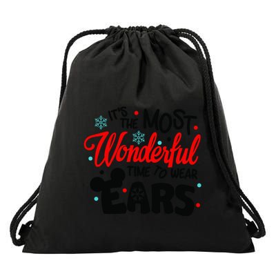 ItS The Most Wonderful Time To Wear Ears Christmas Holiday Drawstring Bag