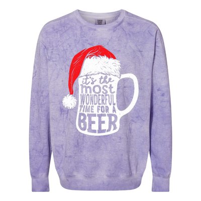 ItS The Most Wonderful Time For A Beer Christmas Santa Hat Colorblast Crewneck Sweatshirt