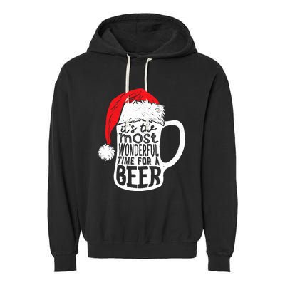 ItS The Most Wonderful Time For A Beer Christmas Santa Hat Garment-Dyed Fleece Hoodie