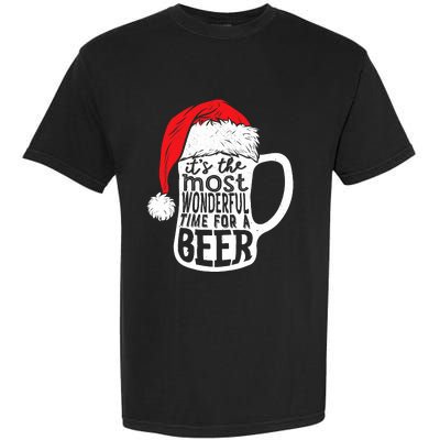 ItS The Most Wonderful Time For A Beer Christmas Santa Hat Garment-Dyed Heavyweight T-Shirt