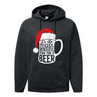 ItS The Most Wonderful Time For A Beer Christmas Santa Hat Performance Fleece Hoodie