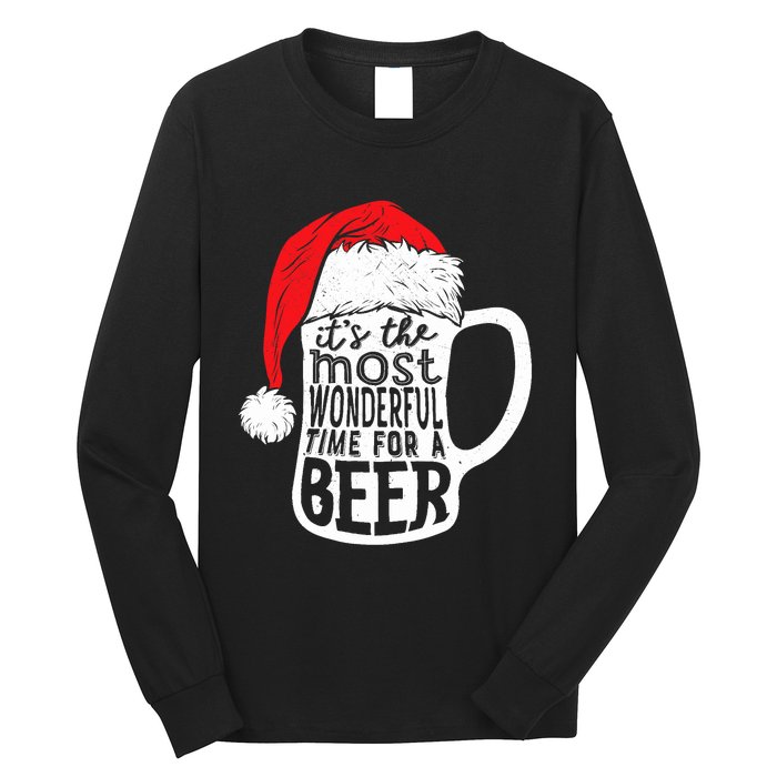 ItS The Most Wonderful Time For A Beer Christmas Santa Hat Long Sleeve Shirt