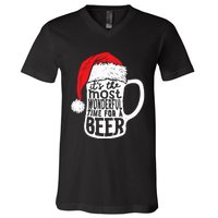 ItS The Most Wonderful Time For A Beer Christmas Santa Hat V-Neck T-Shirt