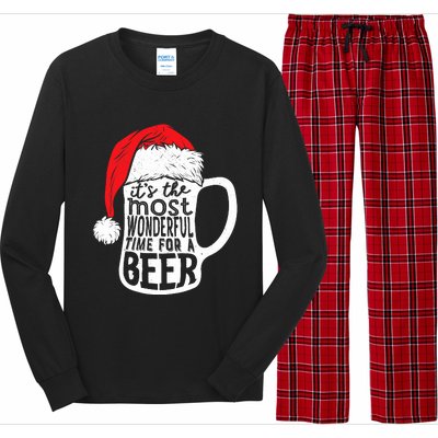 ItS The Most Wonderful Time For A Beer Christmas Santa Hat Long Sleeve Pajama Set