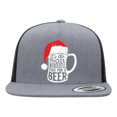 ItS The Most Wonderful Time For A Beer Christmas Santa Hat Flat Bill Trucker Hat