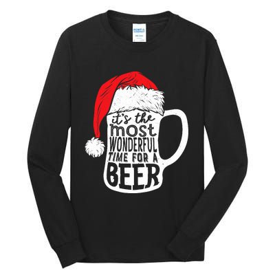 ItS The Most Wonderful Time For A Beer Christmas Santa Hat Tall Long Sleeve T-Shirt