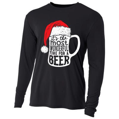 ItS The Most Wonderful Time For A Beer Christmas Santa Hat Cooling Performance Long Sleeve Crew