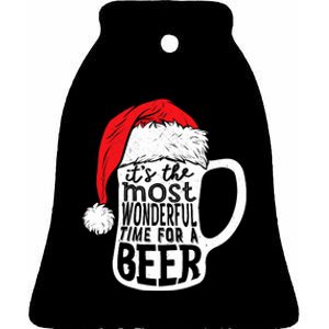 ItS The Most Wonderful Time For A Beer Christmas Santa Hat Ceramic Bell Ornament