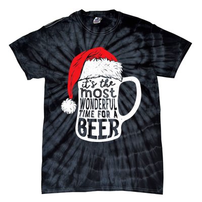 ItS The Most Wonderful Time For A Beer Christmas Santa Hat Tie-Dye T-Shirt