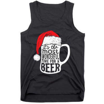 ItS The Most Wonderful Time For A Beer Christmas Santa Hat Tank Top