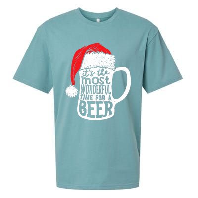 ItS The Most Wonderful Time For A Beer Christmas Santa Hat Sueded Cloud Jersey T-Shirt