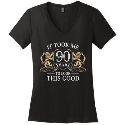 It Took Me 90 Years To Look This Good 90th Happy Birthday Women's V-Neck T-Shirt