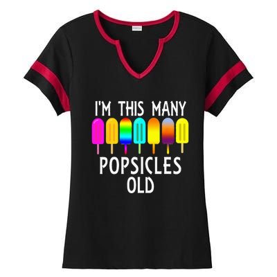 Im This Many Popsicles Old Funny 7th Birthday Popsicle Ladies Halftime Notch Neck Tee