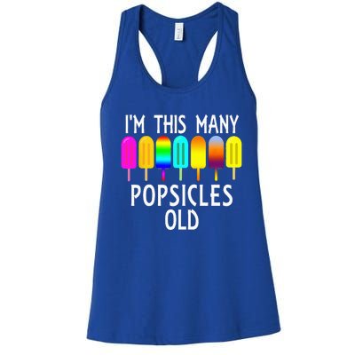 Im This Many Popsicles Old Funny 7th Birthday Popsicle Women's Racerback Tank