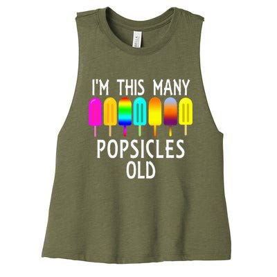 Im This Many Popsicles Old Funny 7th Birthday Popsicle Women's Racerback Cropped Tank