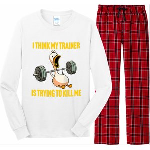 I Think My Trainer Is Trying To Kill Me Funny Workout Gym Long Sleeve Long Sleeve Pajama Set