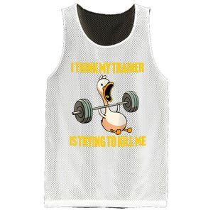 I Think My Trainer Is Trying To Kill Me Funny Workout Gym Long Sleeve Mesh Reversible Basketball Jersey Tank