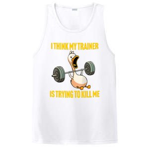 I Think My Trainer Is Trying To Kill Me Funny Workout Gym Long Sleeve PosiCharge Competitor Tank