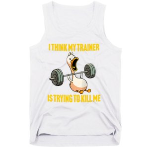 I Think My Trainer Is Trying To Kill Me Funny Workout Gym Long Sleeve Tank Top