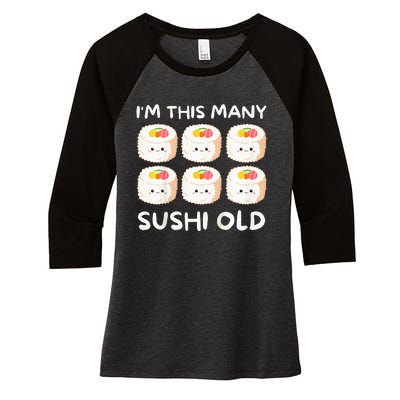 Im This Many Sushi Old Kawaii Sashimi Women's Tri-Blend 3/4-Sleeve Raglan Shirt