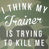 I Think My Trainer Is Trying To Kill Me Funny Workout Gymmer Legacy Tie Dye Trucker Hat