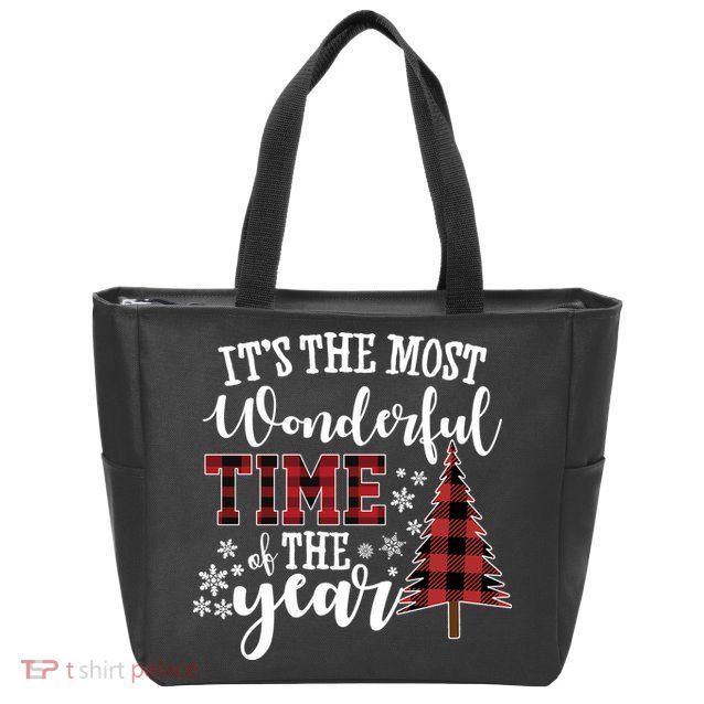 It's The Most Wonderful Time Of The Year Christmas Tree Holiday Zip Tote Bag