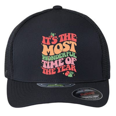Its The Most Wonderful Time Of The Year Christmas Groovy Flexfit Unipanel Trucker Cap