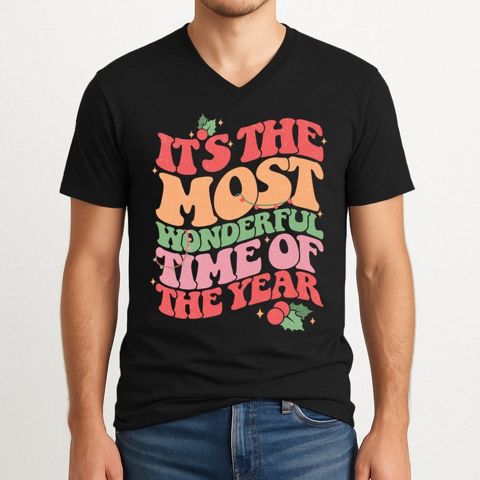 Its The Most Wonderful Time Of The Year Christmas Groovy V-Neck T-Shirt