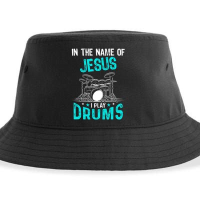 In The Name Of Jesus I Play Drums For Christian Drummer Sustainable Bucket Hat