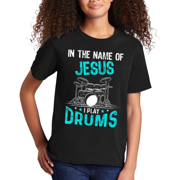 In The Name Of Jesus I Play Drums For Christian Drummer Kids T-Shirt