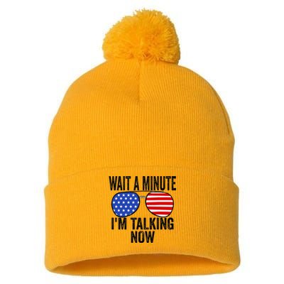 IM Talking Now Does It Sound Familiar Trump Pom Pom 12in Knit Beanie