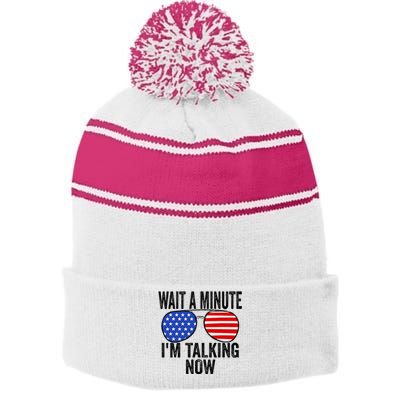 IM Talking Now Does It Sound Familiar Trump Stripe Pom Pom Beanie