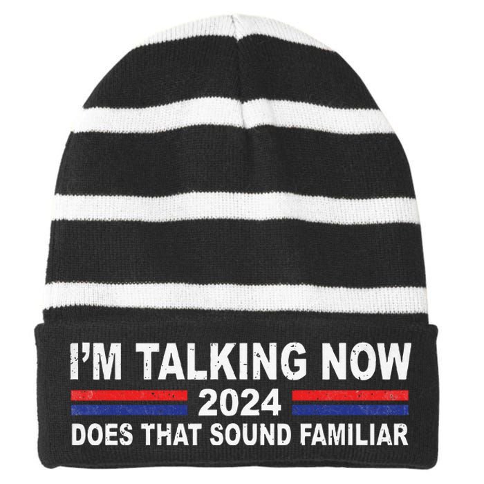 IM Talking Now Does That Sound Familiar Funny Trump Debate Striped Beanie with Solid Band