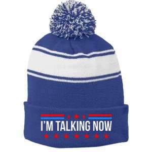 IM Talking Now Elections 2024 Democrat Republican Stripe Pom Pom Beanie