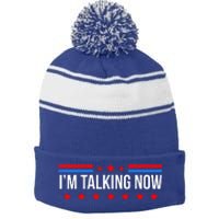 IM Talking Now Elections 2024 Democrat Republican Stripe Pom Pom Beanie