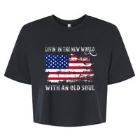 In The New World With An Old Soul America Flag Bella+Canvas Jersey Crop Tee