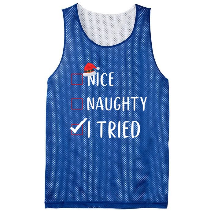 I Tried Nice Naughty List Funny Xmas Gift Mesh Reversible Basketball Jersey Tank